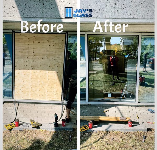 commercial glass display window installation in Toronto
